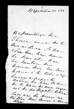 Letter from Tikawenga Tetau, Henare Matua to Ihaia, Te Manihera
