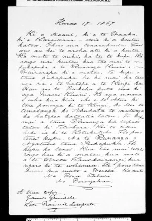 Letter from Pona Tahuri to Hoani, Ihaka & Karaitiana