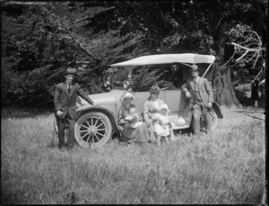Unidentified group with car, probably Hastings district