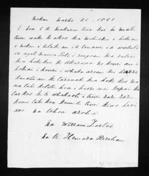 Letter from Hemara Rerehau and William Toetoe to McLean