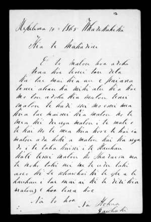 Letter from Hohua Tawhaki to McLean (with translation)
