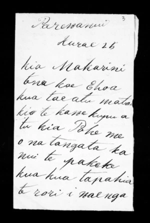 Letter from Wiremu Te Tauri to McLean