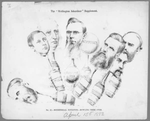 [Hutchison, William] 1820-1905 :Ministerial nine-pins - bowling them over. No. 32. The Wellington advertiser supplement. April 15th 1882.