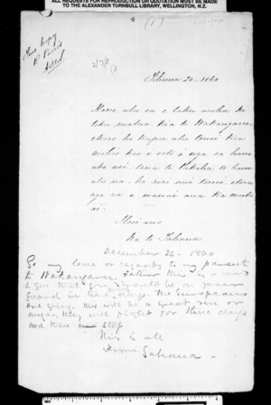 Letter from Te Tahana to Te Wakangaru (with translation)