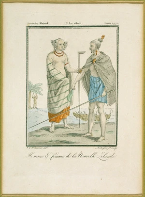 Grasset de Saint Sauveur, Jacques, 1757-1810 :Homme & femme de la Nouvelle Zelande. J. G. Ste Sauveur del. Lachaussee J.ne sculp. Ameriq. Merid. Sauvages. [Paris?] L'an 1806