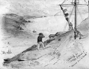 Hodgkins, William Mathew, 1833-1898 :Sketch for 'The signal'. 'Steamer from the north'. [1870s?]