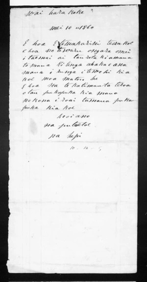 Letter from Putoitoi to McLean