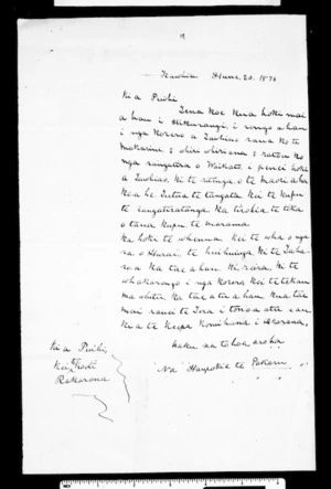 Letter from Haupokia Te Pakaru to Puihi