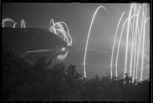 Flares being fired in celebration in the New Zealand Division area near Trieste on the night of the receipt of news of the cessation of hostilities with Germany