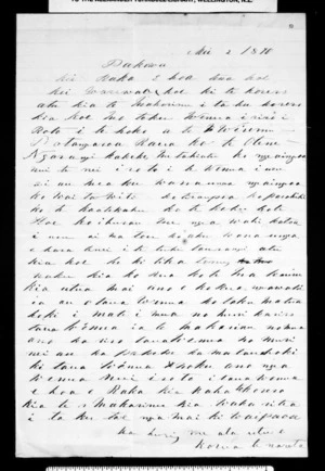 Letter from Huru Te Hiaro to Locke