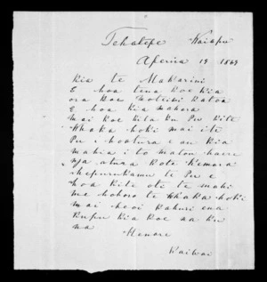 Letter from Henare Kaiwai to McLean