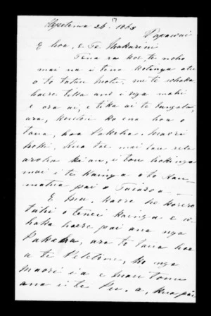Letter from Te Manihera Rangitakaiwaho to McLean