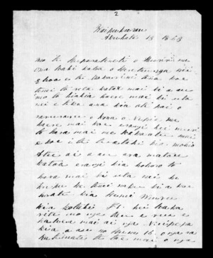 Letter from Hori Te Aroatua to McLean