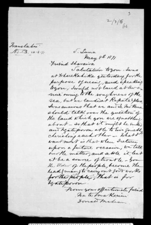 Draft letter from McLean to Iharaia (translation)