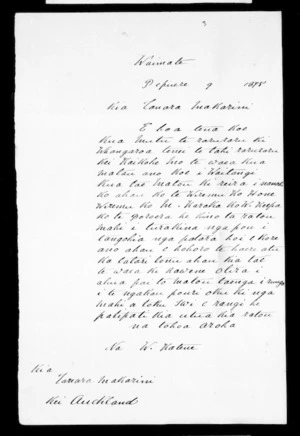 Letter from Wi Katene to McLean