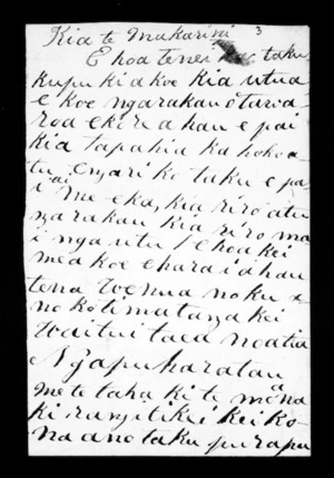 Undated letter from Ihakara Ngariri (Tamaiti o Te Peira) to McLean