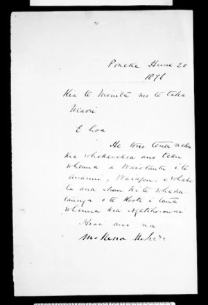Letter from Mokena Kohere to McLean