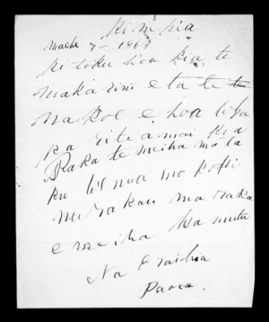 Letter from Eraihia Paora to McLean