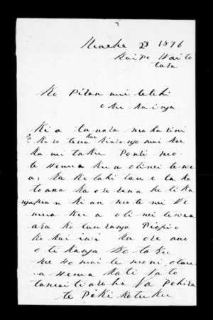 Letter from Pehira Te Piki Kotuku to McLean