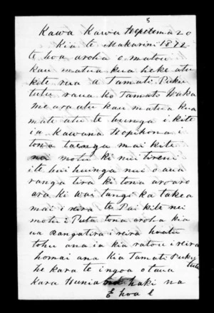 Letter from Tamati Pukututu, Honetana Te Kero to McLean