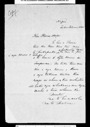 Letter from McLean to Paora Hapi