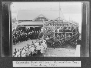 Gathering by the Kohukohu Post Office, to mark the coronation of George V, King of Great Britain