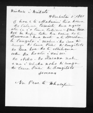 Letter from Pene Te Wharepu to McLean