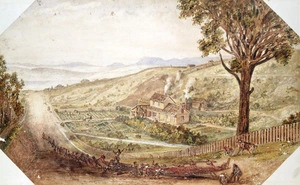 [Brees, Samuel Charles] 1810-1865 :View looking down Hawkestone Street, Wellington, with Mr Brees' cottage. [Between 1843 and 1845?]