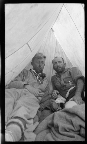 John Pascoe and Bert Hines in a tent