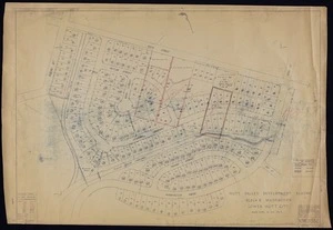[Creator unknown] :Hutt Valley development scheme, Block E, Waddington, Lower Hutt City [showing housing land and land taken from private owners, Naenae] [map with ms annotations]. [1952].
