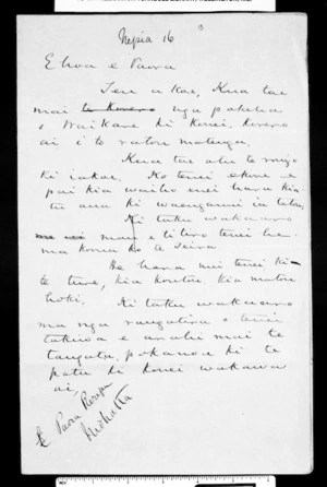 Undated letter from McLean to Paora Rerepu