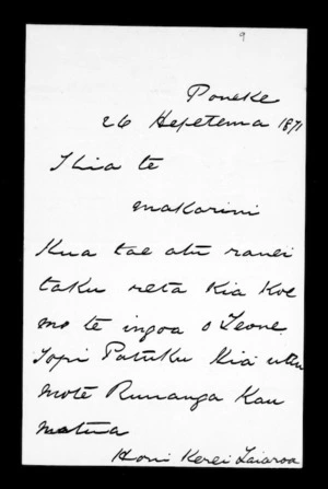 Letter from H K Taiaroa to McLean