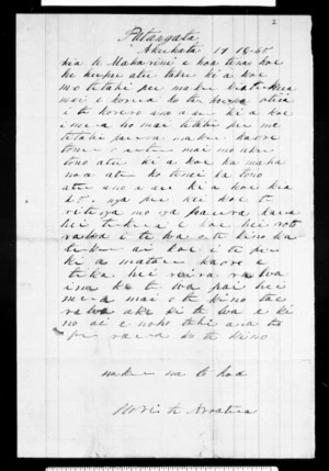 Letter from Hori Te Aroatua to McLean