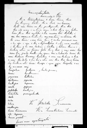 Letter from Te Rereka Te Amoana to McLean