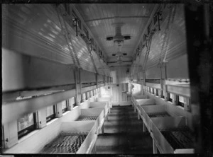 Interior view of a railway carriage fitted out as a hospital car, 1915.