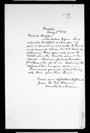 Draft letter from McLean to Morgan (translation)