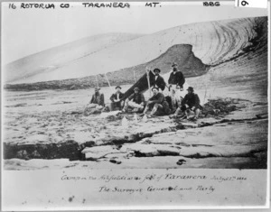 Creator unknown :Photograph of the Surveyor-General and Party on the ashfields beneath Tarawera