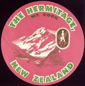 Tourist Hotel Corporation: The Hermitage, Mount Cook, New Zealand, luggage label
