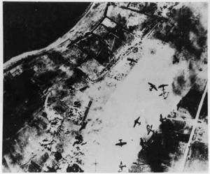 Aerial view of Crete, Greece, during the bombing of Maleme Aerodrome in World War 2