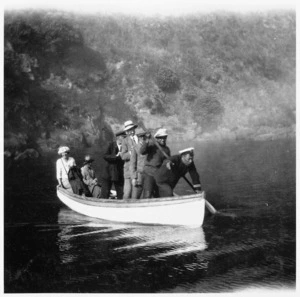 Group in a boat, Puysegur Point, Southland