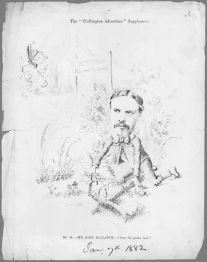 [Hutchison, William] 1820-1905 :Mr John Ballance. No. 18. Over the garden wall. The Wellington Advertiser supplement, 7 January 1882.