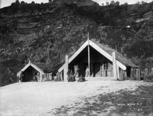 Maori children outside a chief's whare