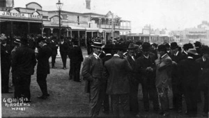 Miners outside their union hall, during the Waihi strike