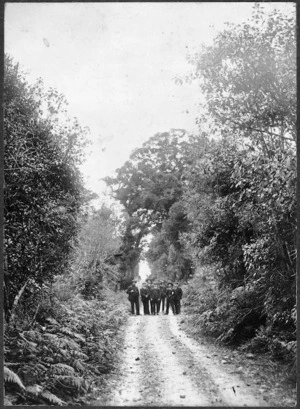 Group of men on a road north of Barrytown - Photograph taken by W Whinney
