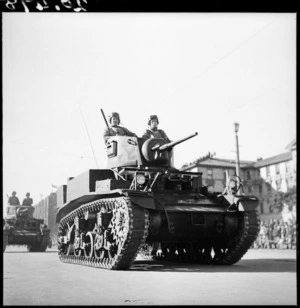 United States tank on parade in Wellington
