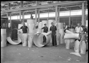 Hutt Railway Workshops at Woburn. Interior view with new heating apparatus, 1929.