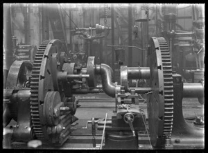 Petone Railway Workshops. Interior view with engineering machinery.