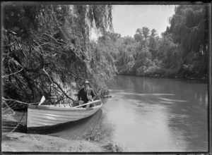 Albert Percy Godber boating on the Waihou River at Te Aroha, in 1917.