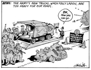 Smith, Ashley W, 1948- :News; The Army's new trucks, when fully laden, are too heavy for our roads. 9 July 2014