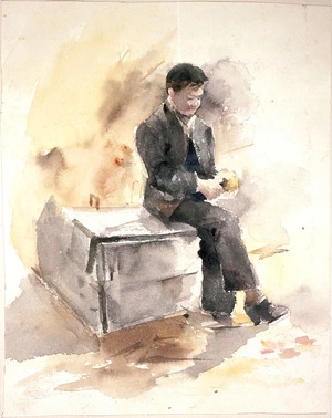 [Hodgkins, Frances Mary] 1869-1947 :[School boy sitting on box]
